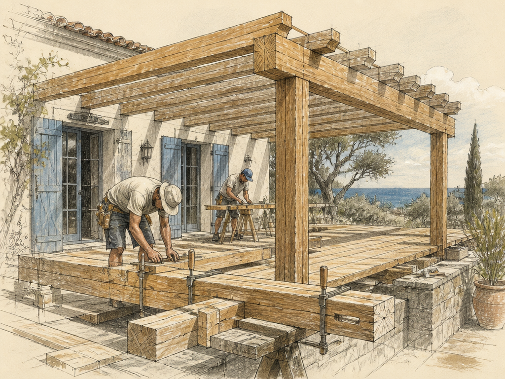 Timber pergola construction sketch