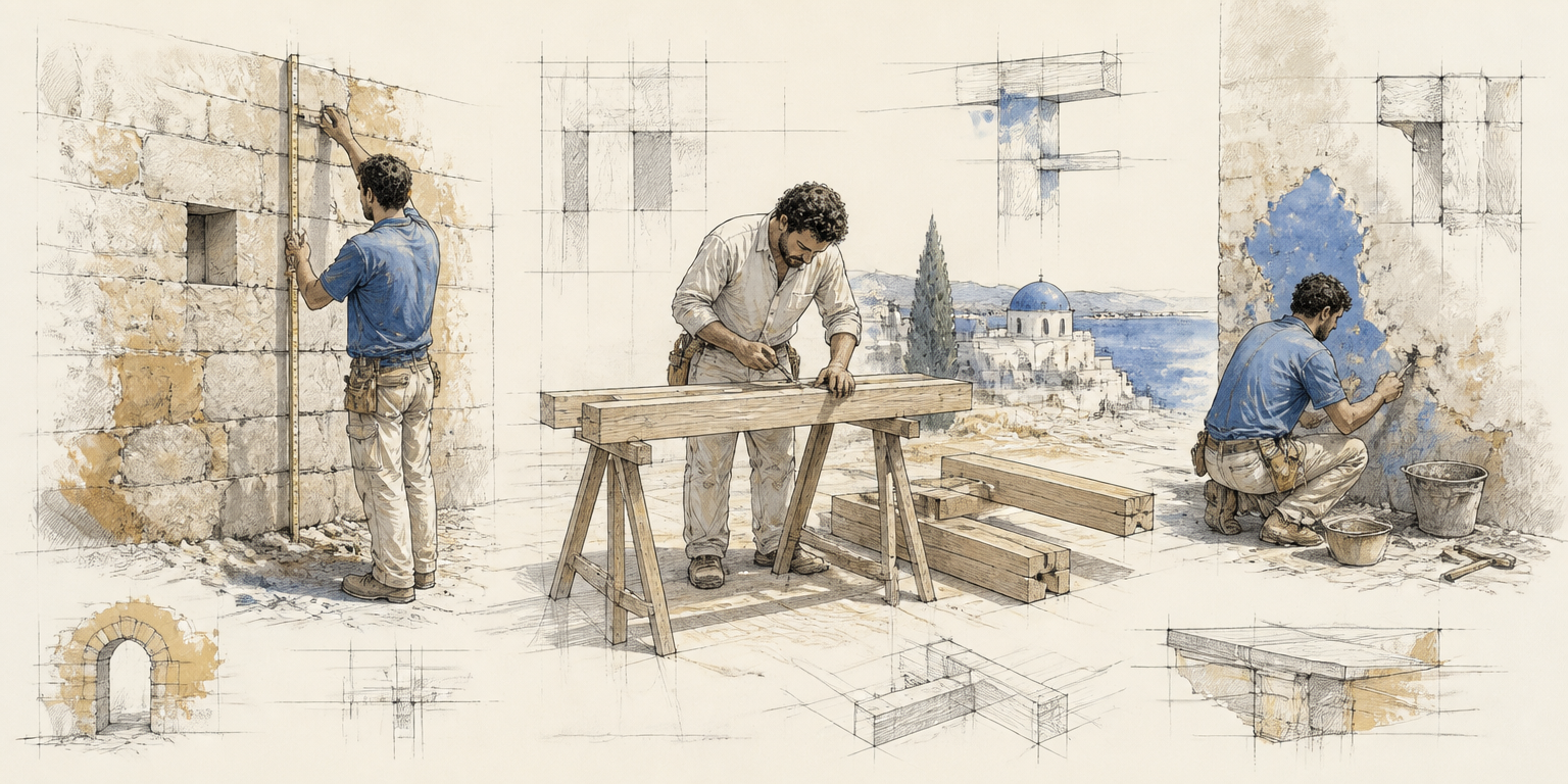 Three AEGAN team members measuring, building and repairing